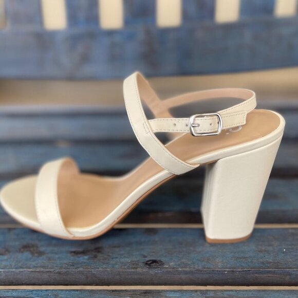 New BP Lula Slingback Sandal Women 10 US Cream Block Heel Adjustable Ankle Strap - Picture 7 of 9